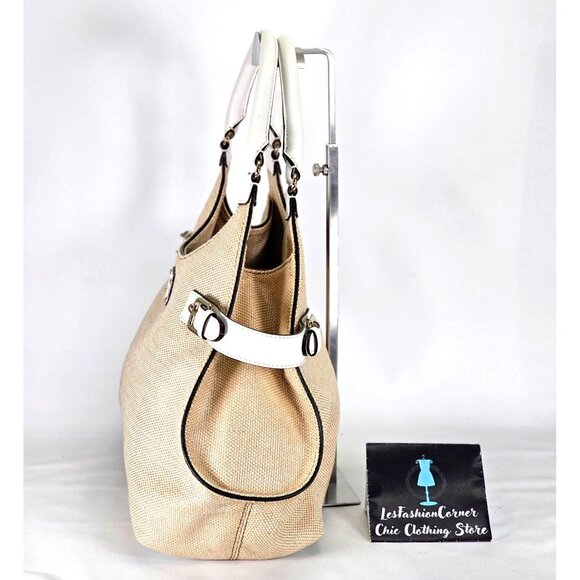 NWOT Kate Spade Women's Beige Canvas White Leather Vanston Dylan Burlap Bag 2252 - Picture 5 of 13